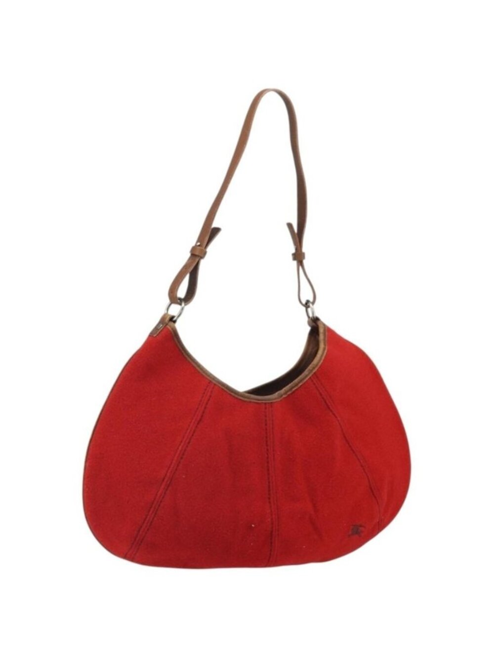 Authentic BURBERRY Blue Label Shoulder Bag Felt Leather Red Silver